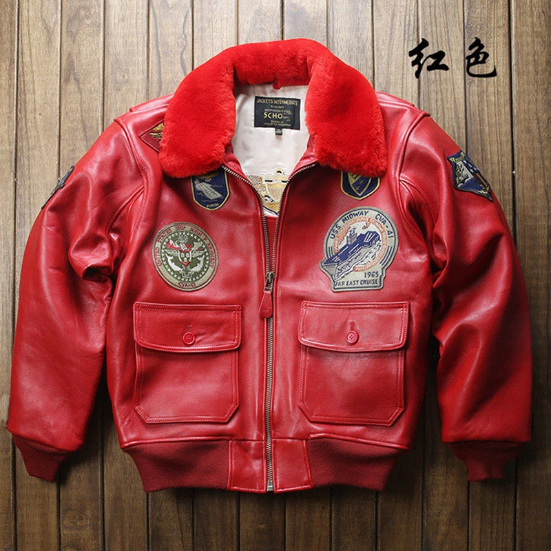 Classic Vintage Aviator Bomber Jackets Man Plus Size Embroidery Outdoor Thick Real Leather Clothers