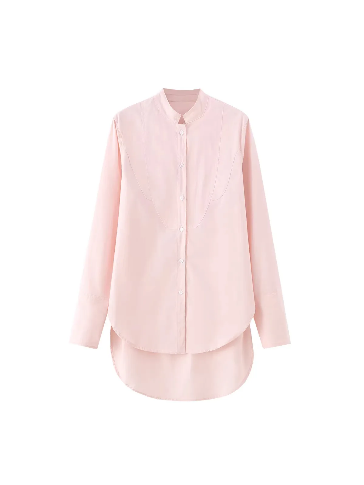 

Женская рубашка из поплина с асимметричным подолом и воротником-стойкой в новом европейском и американском стиле, простая, повседневная, модная