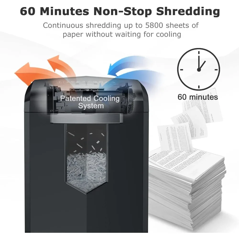 Paper Shredder, 18-Sheet 60-Minutes Paper Shredder for Office Heavy Duty Cross-Cut Shredder w/ 6 Gallon Pullout Basket