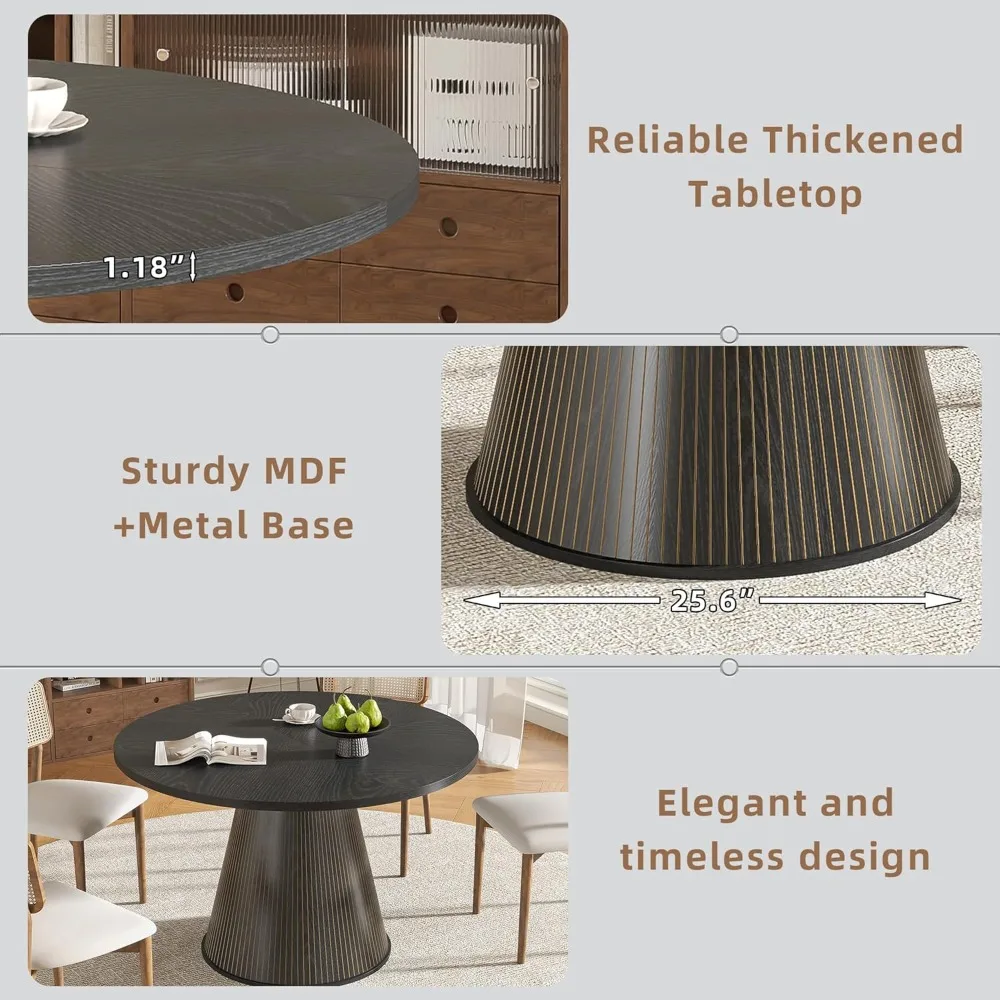 Small Round Farmhouse Style Dining Table for 4, 47 Modern Wooden Circle Kitchen Table