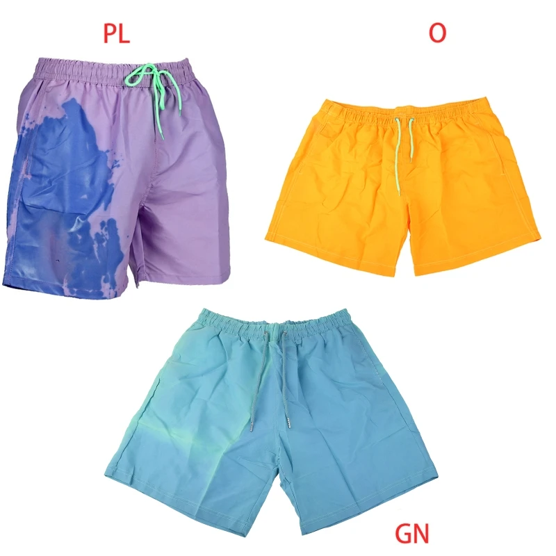 Men Summer Beach Shorts Temperature Sensitive Color Changing Swim Trunks Drawstring Quick Dry Water Sports Pants S-3XL