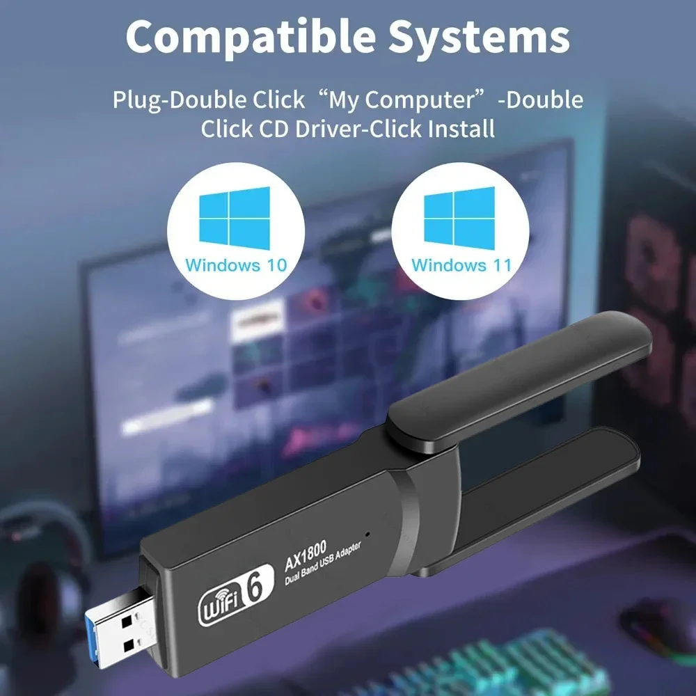 1800 Мбит/с Wi-Fi 6 USB-адаптер двухдиапазонный 2,4G/5Ghz беспроводной Wi-Fi-приемник WiFi-ключ USB 3.0 сетевая карта для ноутбуков ПК Win 10/11