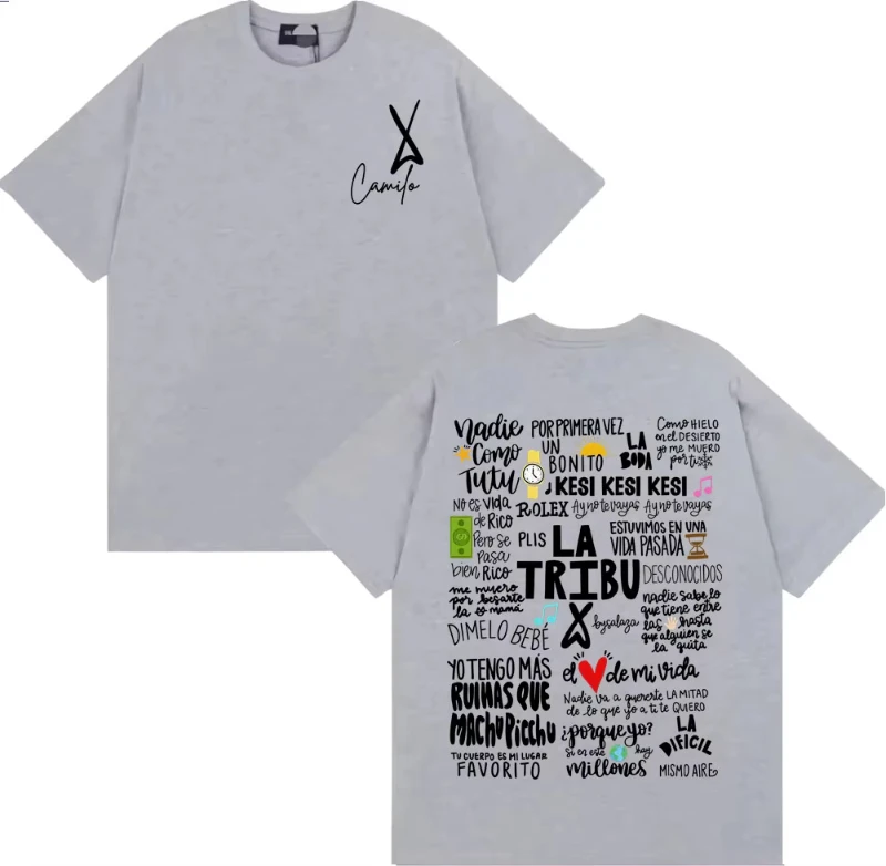 Singer Camilo La Tribu Album Letters Printed T Shirt Unisex Fashion Vintage Gothic T-shirts Men High Quality Cotton T-shirt