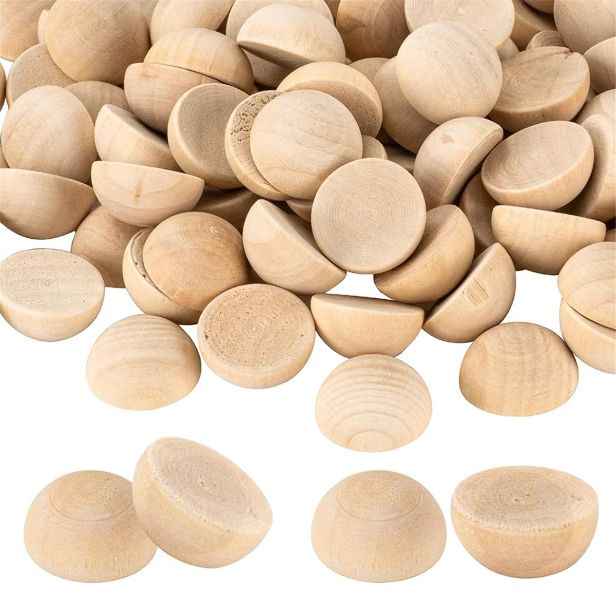 1 Inch Half Wooden Balls, 500PCS Unfinished Round Wood Half Sphere Balls, 25mm Small Natural Wooden Half Split Balls