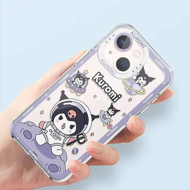 phone case For iPhone 14 13 12 Mini 11 Pro Max 15 8 X XR XS MSX 6 6S 7 SE 15Plus Clear fundas cover Cartoon Space Kurome Melodys