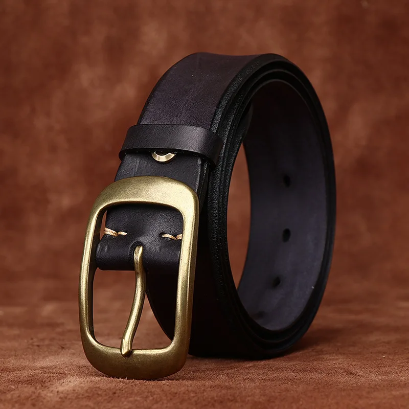 Vintage concave personality beveled edge handmade men's first layer cowhide leather belt men's leather pinbuckle belt