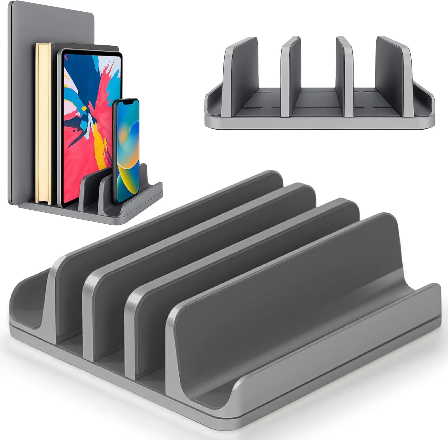 

Adjustable Vertical Laptop Stand Holds 5 Devices, Fits Most Laptops Tablets Mobiles up to 17.3 Inches