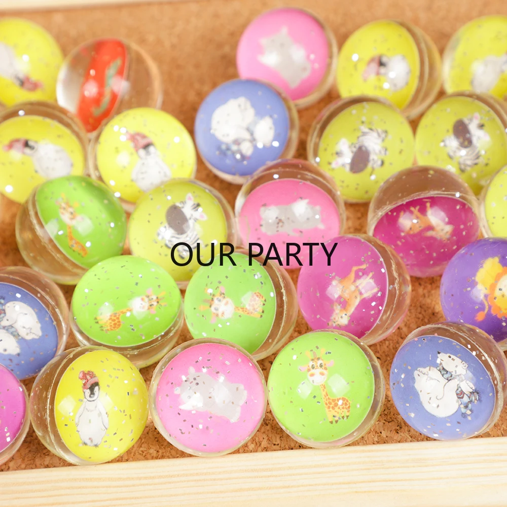 10Pcs Cartoon Jungle Animal Theme Glitter Jumping Bouncy Ball Outdoor Toys for Kids Birthday Party Favors Pinata Filler Gifts