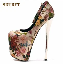 SDTRFT 35-47 Zapatos Mujer Retro Buckle Stilettos 20cm Thin High-Heeled Cosplay Party Shoes Woman Crossdresser Platforms Pumps