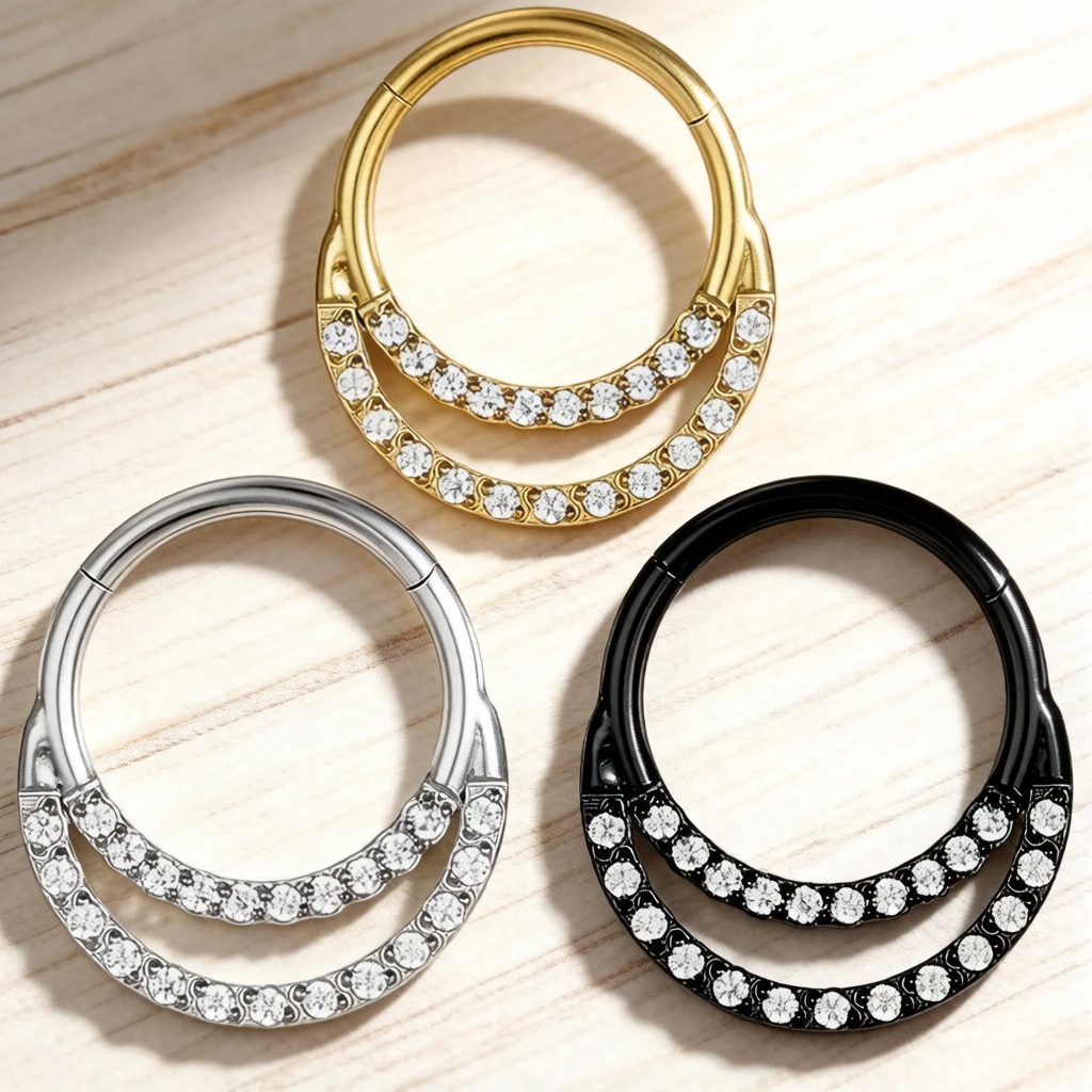 

G23 Titanium Hinged Septum Clicker Segment Golden Ear Tragus Cartilage Helix Daith Lip Body Piercing Jewelry Nose Rings