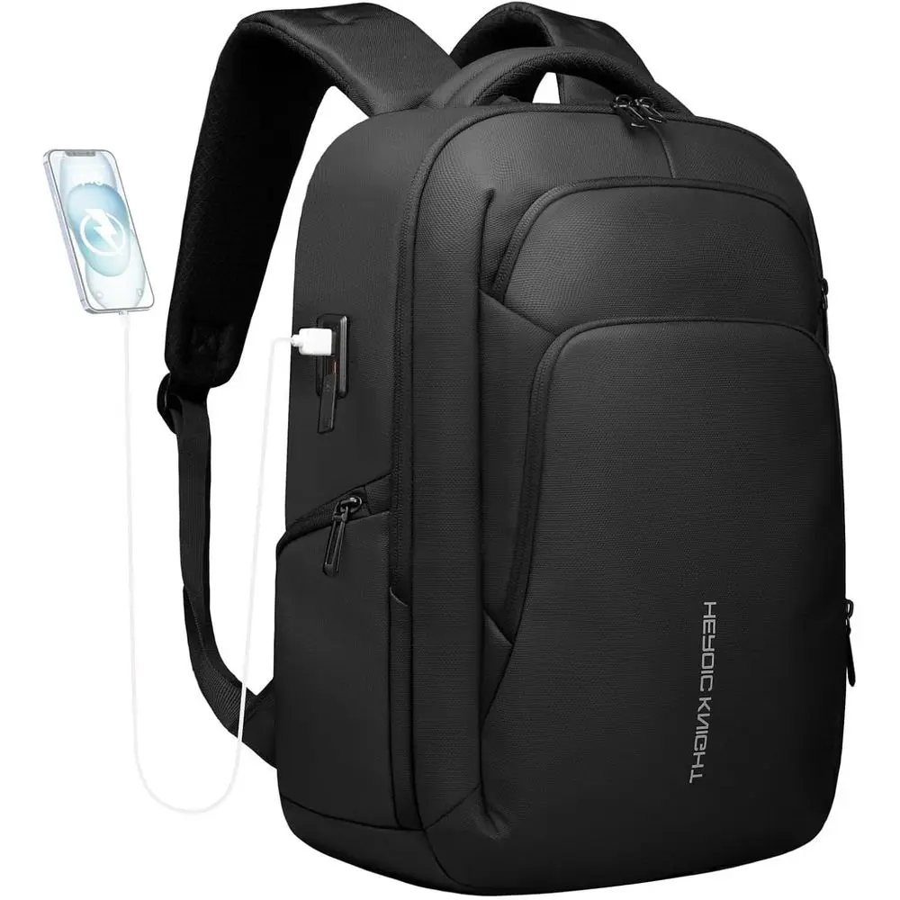 17.3 Laptop Backpack, 30L Travel Carry-On, USB Ports, Water-Resistant Daypack for Men & Women - Black