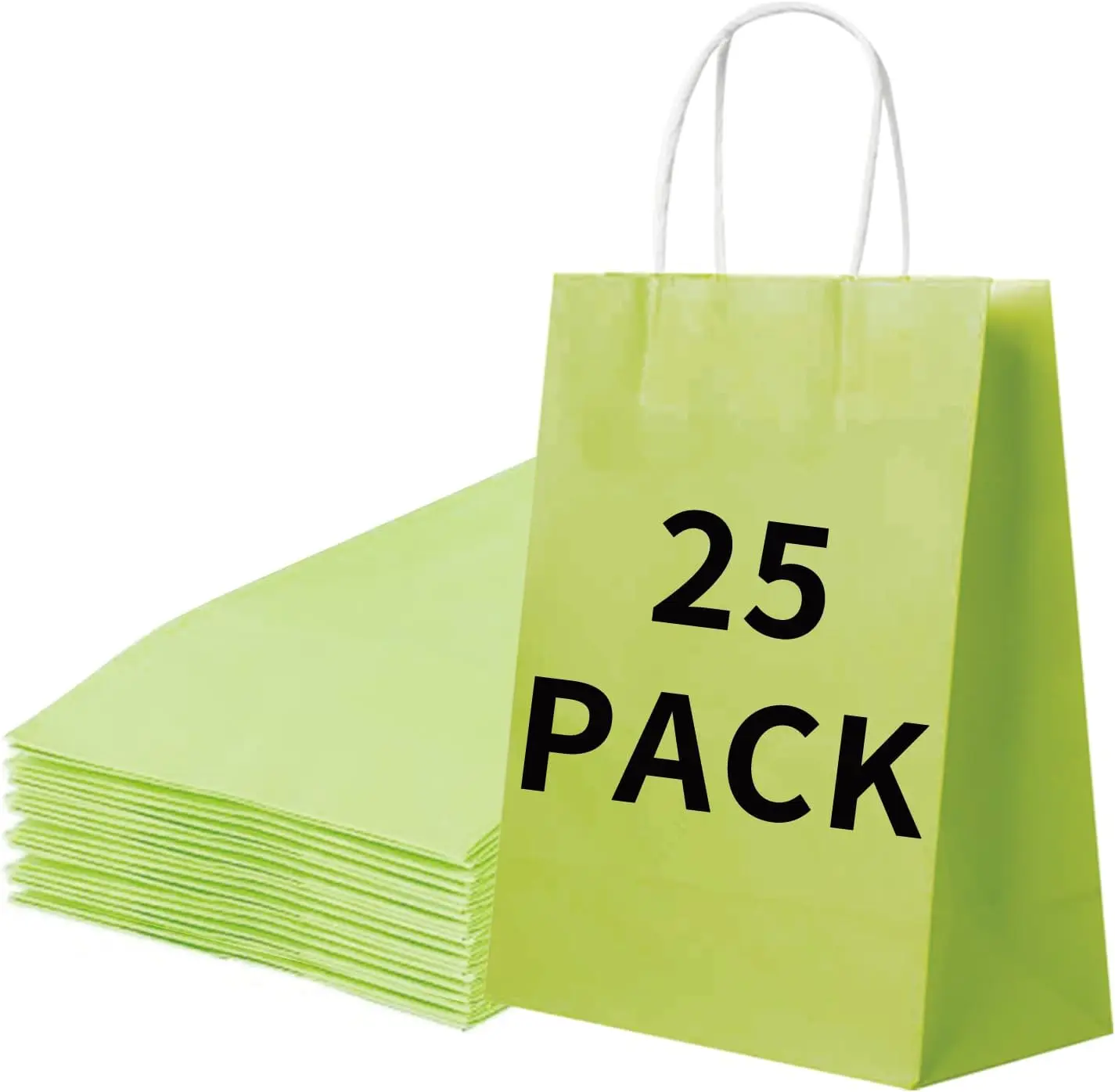 

BOX 25 Pack 8.25x4.3x10.6 Inch Green Gift Bags with Handles,Bulk Kraft Paper Bags for Shopping, Retail, Merchandise, Wedding, Pa