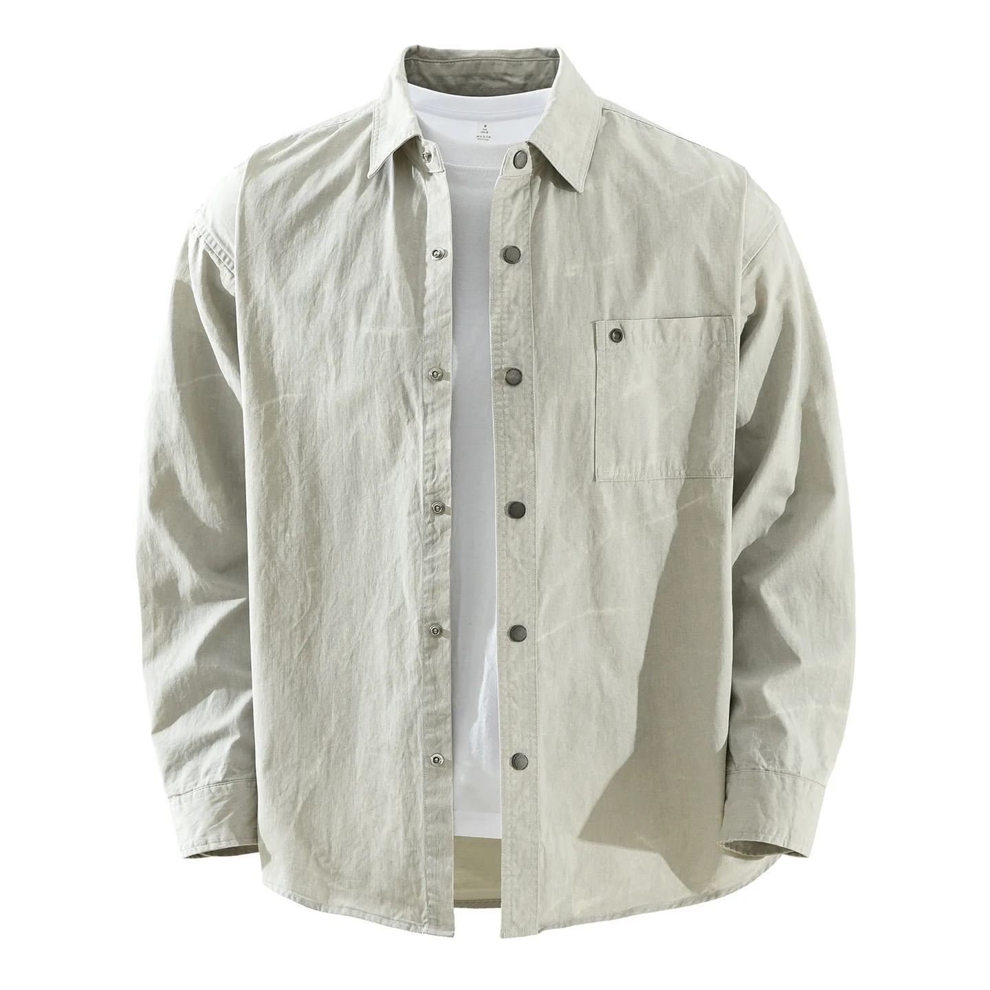 

Street Style Men's Long Sleeve Shirt Casual Printed Loose Top Fashionable Artistic Versatile Cotton Plain Color Turn-down Collar
