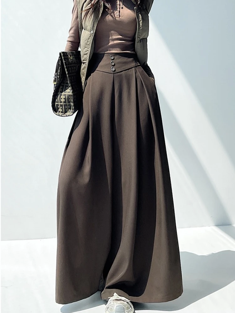 High quality breasted wide leg pants women's 2025 autumn and winter high waist hanging feeling leisure large swing pants
