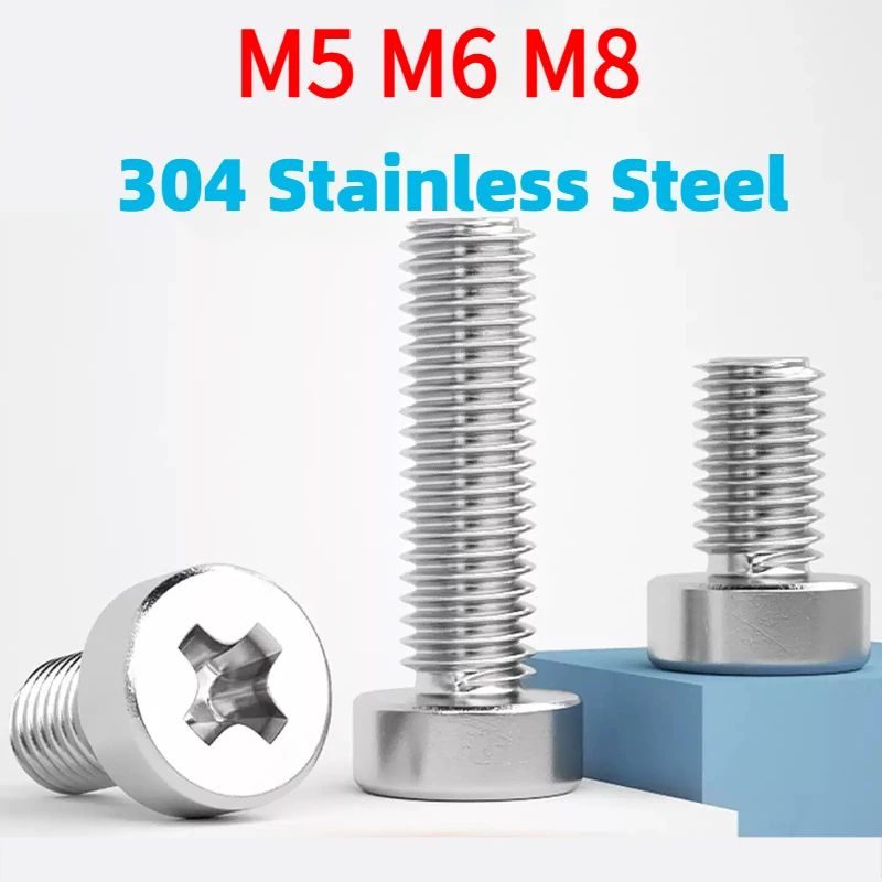 5-20pcs M5 M6 M8 304 Stainless steel A2-70 Phillips Screws cross Cap Head Round pan Head Screw Bolt
