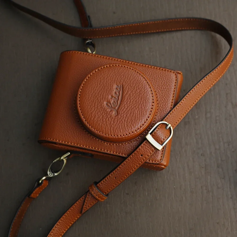 Leica Sofort2用の本革カメラバッグ,完全保護ケース,ショルダーストラップ付きベースグリップ