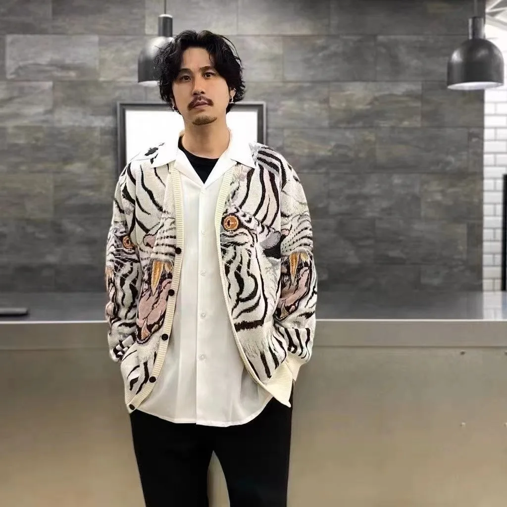 

Новый вязаный кардиган Life Wao Maria 22SS с тигровым тотемом из чистого хлопка, V-образный вырез, модный повседневный свитер с длинными рукавами