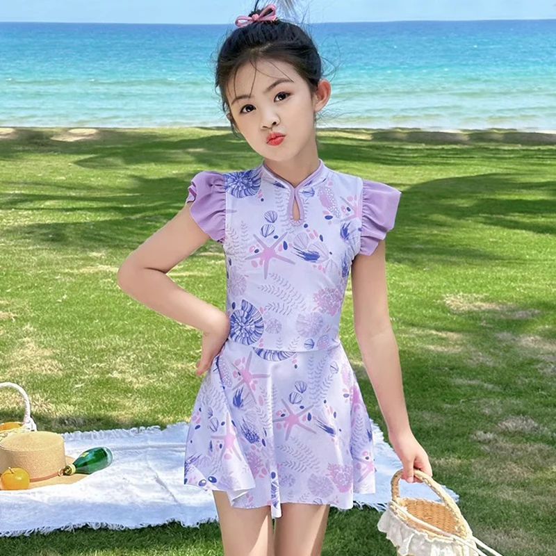 Ruffle Sleeve Swimsuit Kids Girl Two Pieces Plus Size Children Swimwear Bathing Suits For Teen Girls Summer Vocation Beachwear
