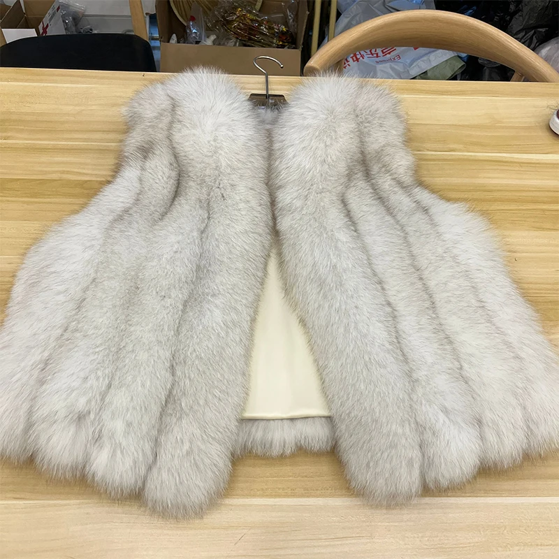 Inverno Caldo di Lusso 100% Genuino Vera Pelliccia di Volpe Gilet di Pelliccia di Volpe Naturale Giacca Senza Maniche Gilet di Qualità Delle Donne Vera Pelliccia di Volpe Gilet