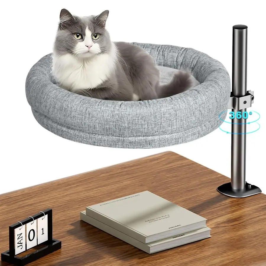 

Bed with 360 Rotation amp Adjustable Height Soft amp Comfortable Indoor Cats Up to 40 lbs Grey