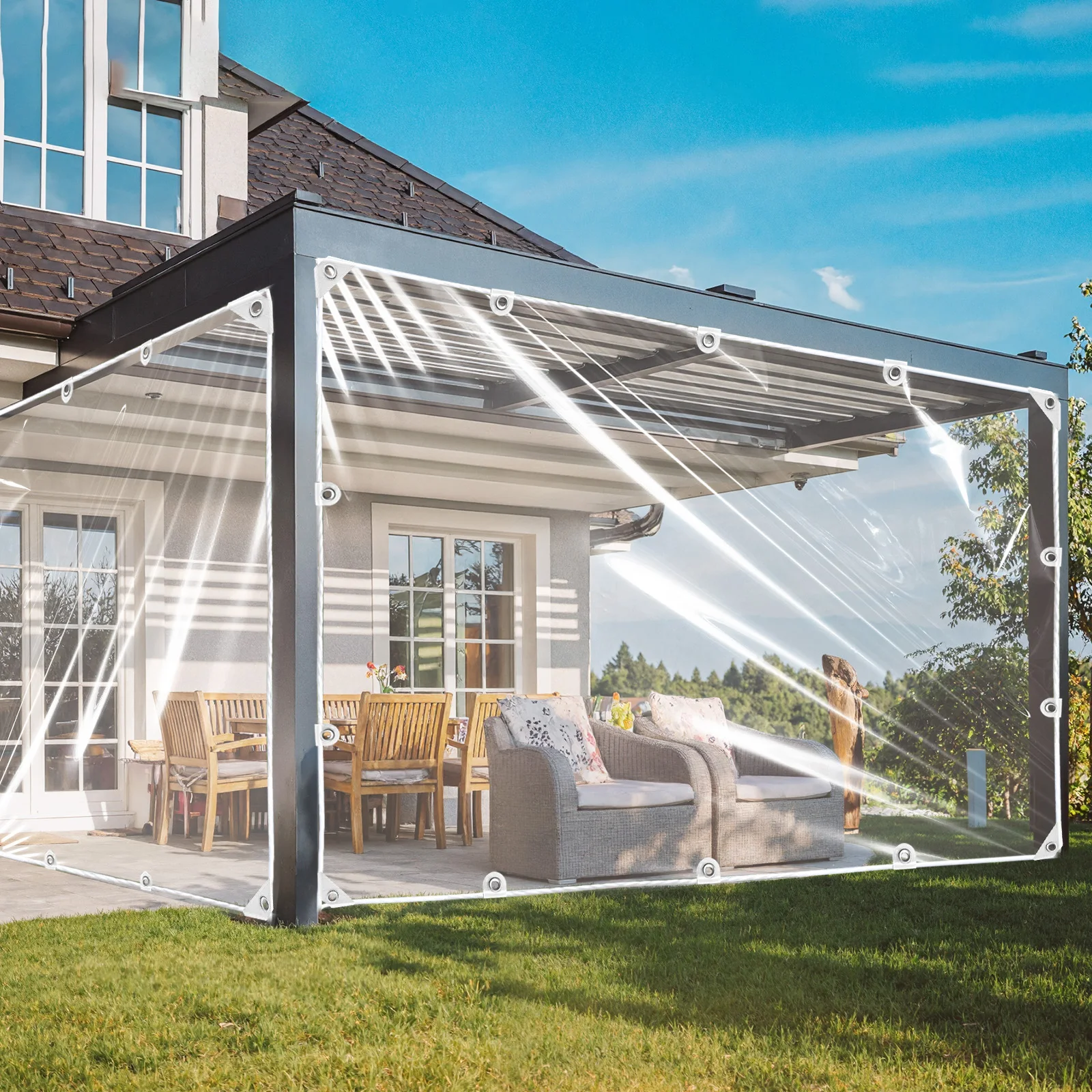 Wasserdichte Hochleistungsplane, Verbesserte Widerstandsfähigkeit PVC Transparente Plane Dicke 420 g/m², Winddichte Plane, Frostbeständig – Detail 22