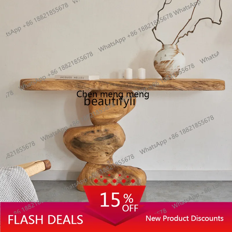 

Solid Wood Entryway Table Wall-Mounted Hallway Art Desk Vintage Homestay Hotel Entryway Table