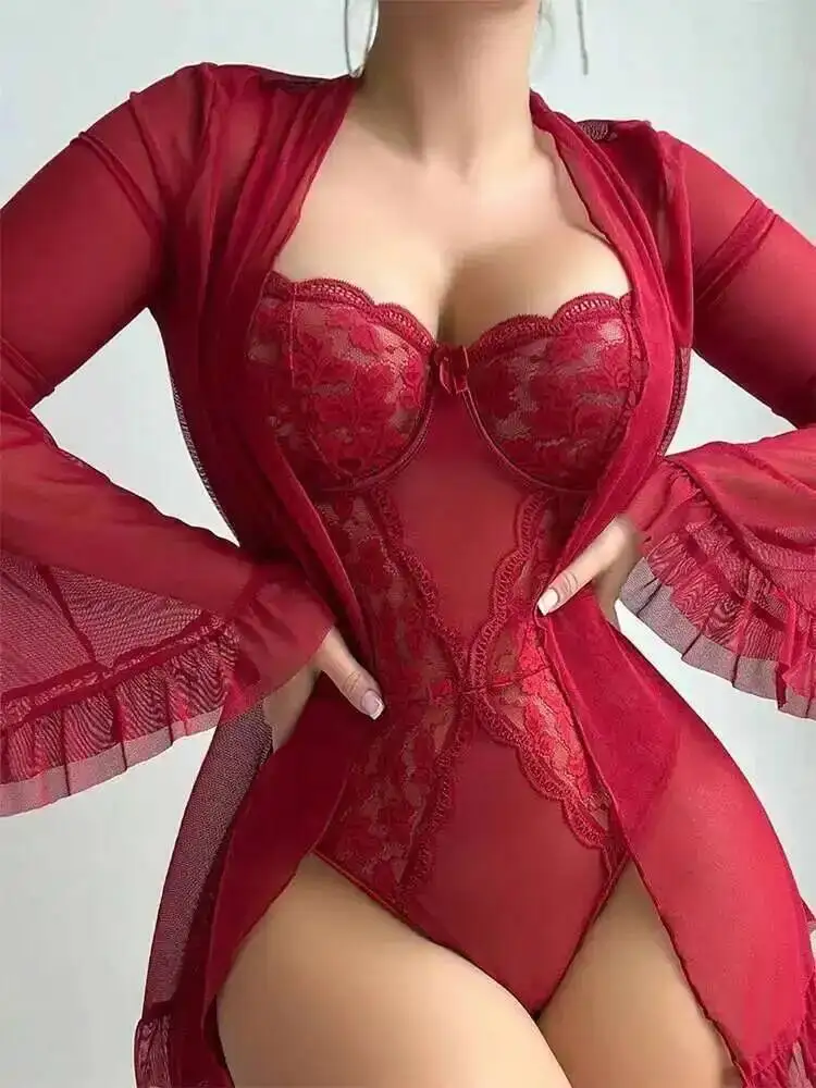 Body Sexy avec broderie de fleurs transparentes, couleur unie, décolleté en V profond, pur désir, charmant, Style élégant, body fin pour femme, TJLQ