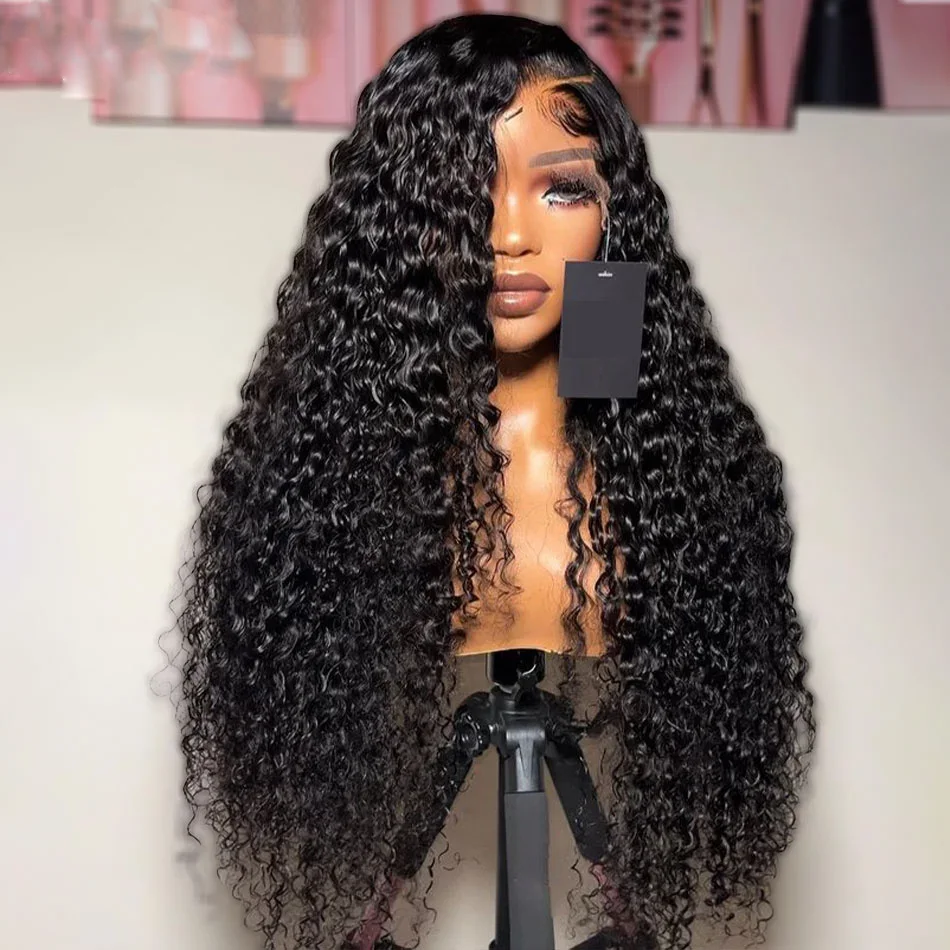 

Soft Black Preplucked 26“Long Glueless 180Density Kinky Curly Lace Front Wig 1B Color For Women Baby Hair Heat Temperature Daily