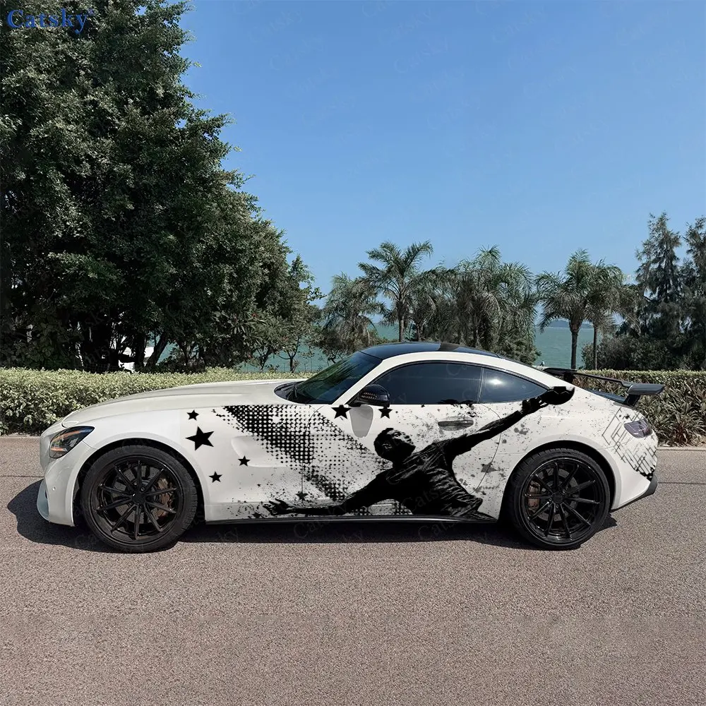2pcs Basketball Silhouette And Stars, Durable, Fade-resistant, Enhance Vehicle Aesthetics With Artistic Design Car Vinyl Wraps
