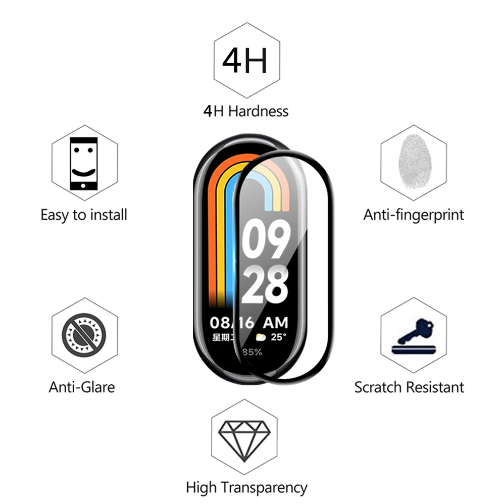 Kaca pelindung layar, kaca pelindung layar untuk Xiaomi Mi Band 8 7 6 5 4 3 9D perlindungan Mi Band 6 2 buah