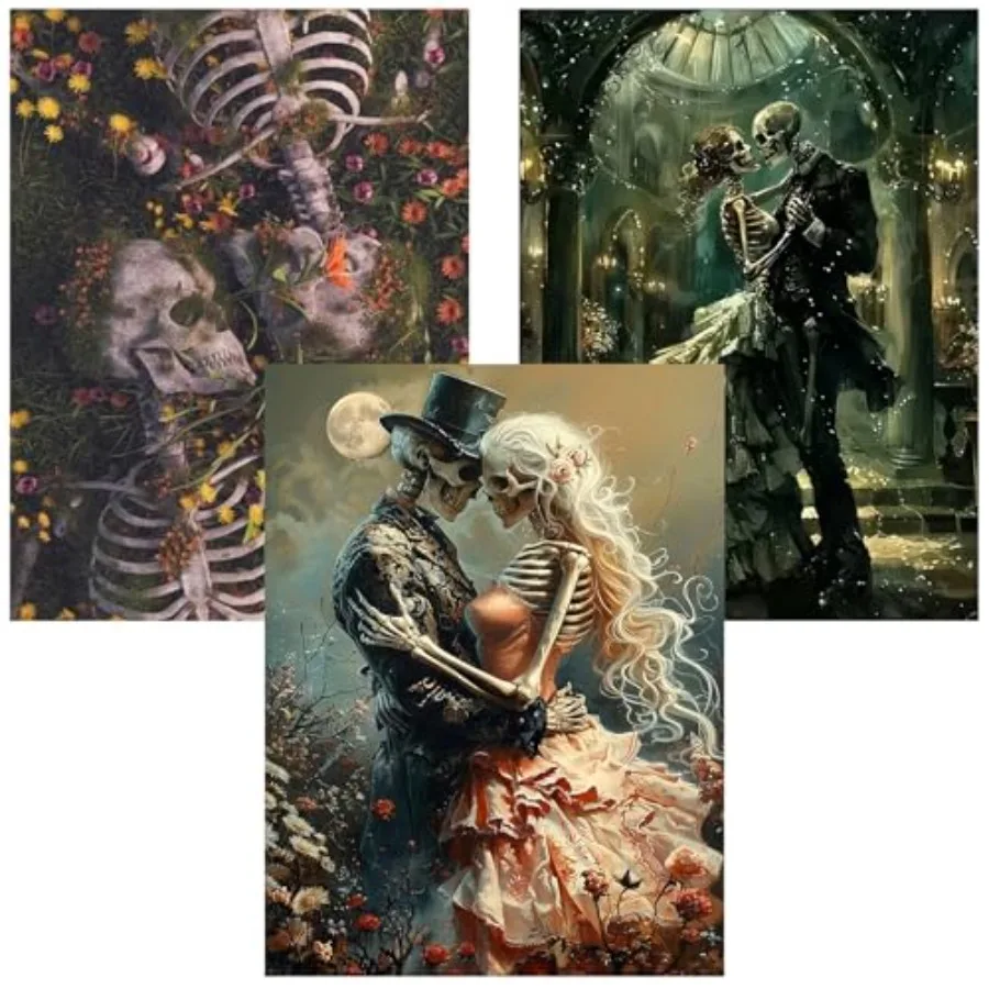 

Набор из 3 алмазных наборов для рисования по алмазной мозаике для взрослых: Алмазная живопись «Череп» для начинающих, DIY 5D, полная выкладка, «Скелет» для дома