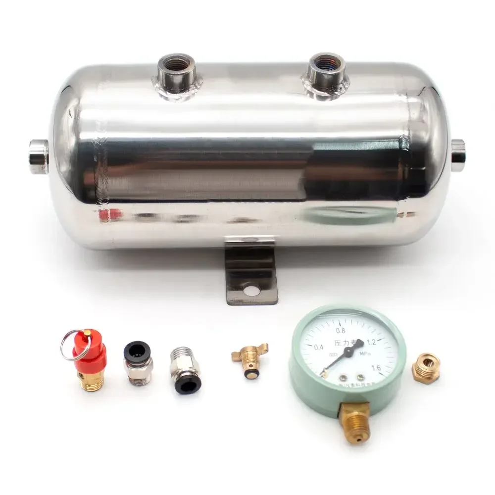 Air Storage Tank 304 Stainless Steel Air Tank Small 2L Vacuum Buffer Pressure Tank 1/4G Air Inlet Size Customizable