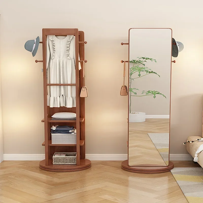Postmodern Solid Wood Dressing Mirror Floor Panel Full-body Mirror Coat Rack Integrated Into Small Apartments For Full-body