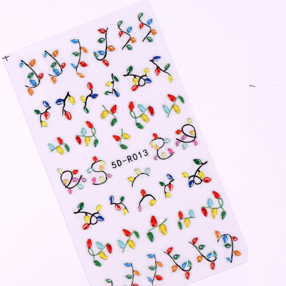 Autocollants pour ongles de noël, 2 pièces, lumières colorées en relief 5D, décalcomanies pour Festivals coulissants, décorations de manucure, fournitures pour ongles