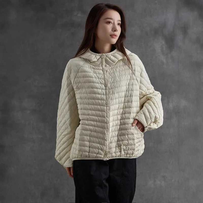 Feminino pato branco para baixo leve jaqueta com capuz jaqueta curta estilo curto inverno novo estilo retro literário solto ajuste