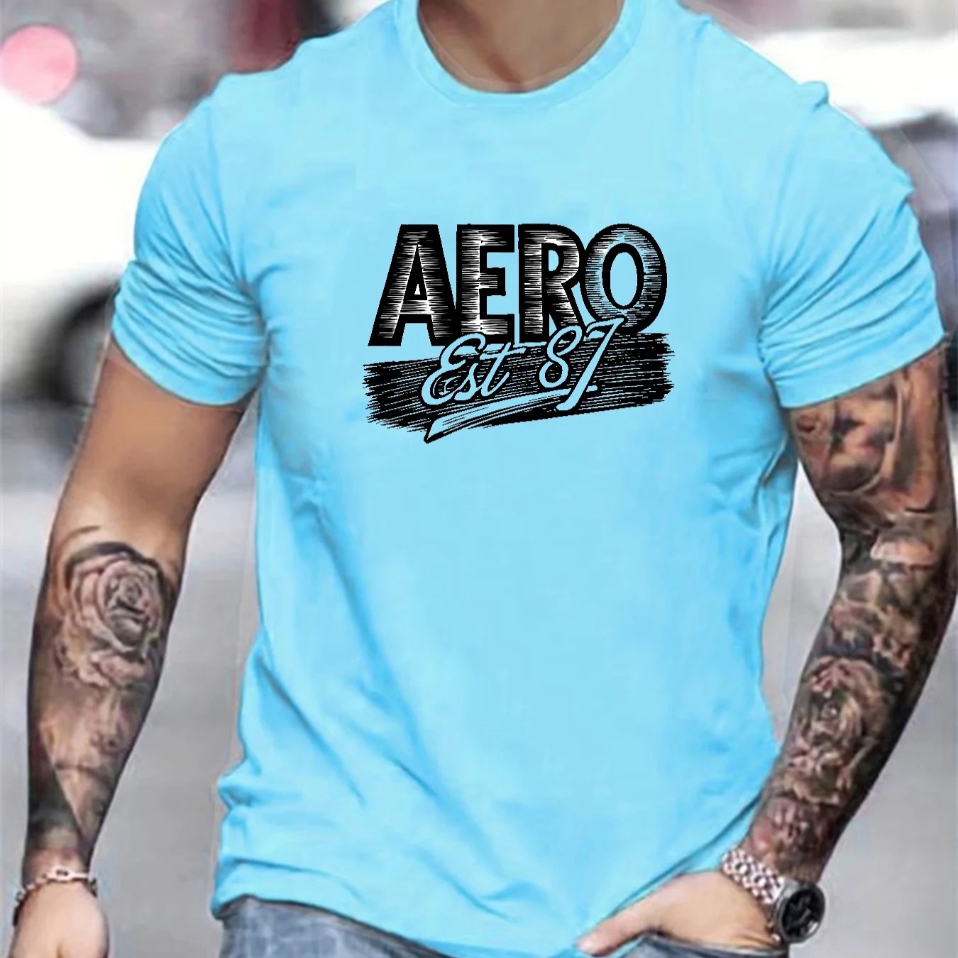 موديل جديد 2025 للرجال 100% من القطن الخالص صيفي فضفاض مناسب مطبوع عليه حروف AERO كاجوال ومريح برقبة دائرية وأكمام قصيرة T-shi