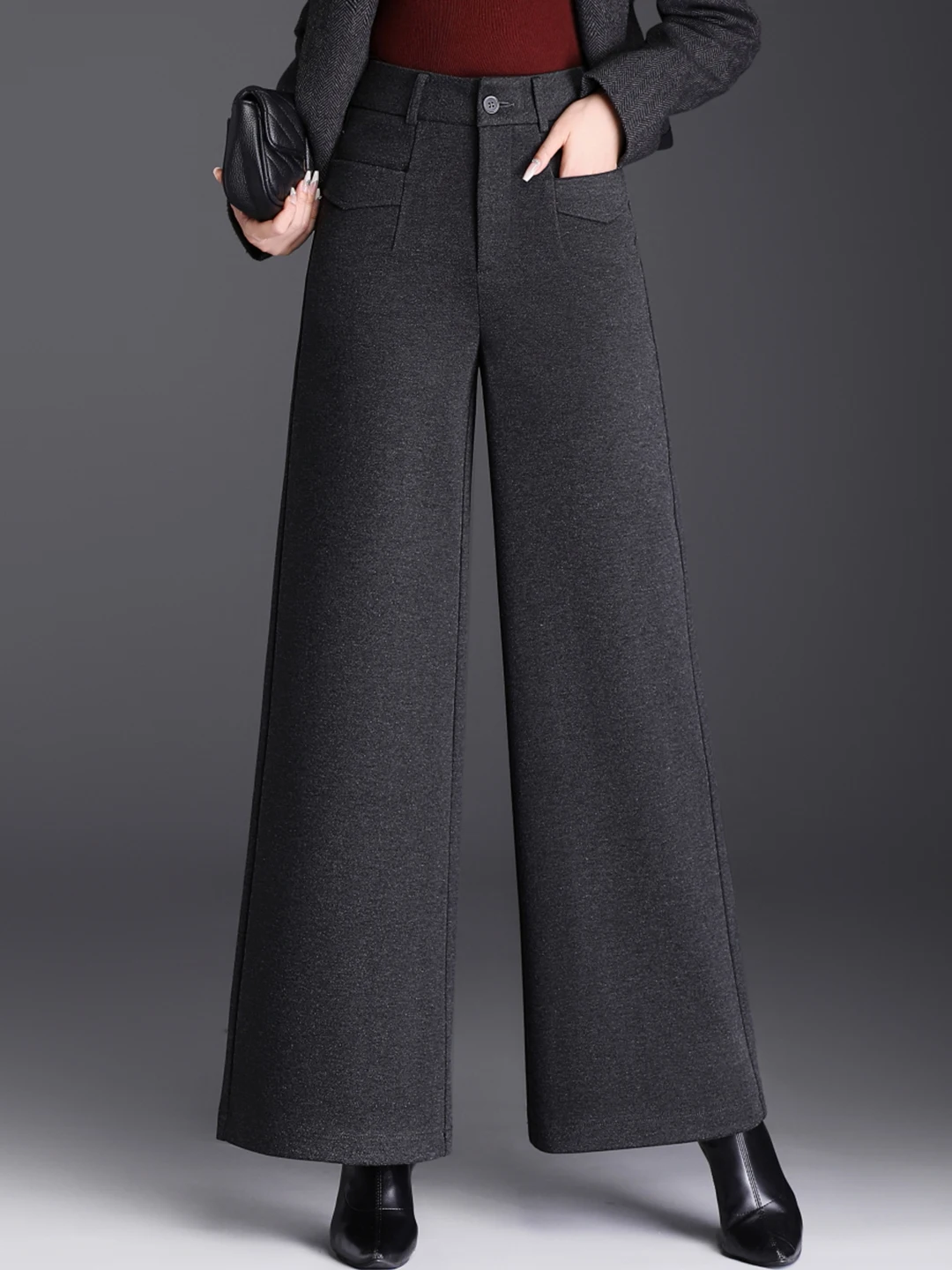 

Женские утепленные брюки с широкими штанинами на высокой талии, модные повседневные брюки из полиэстера, прямые штанины, коллекция Осень-Зима 2025