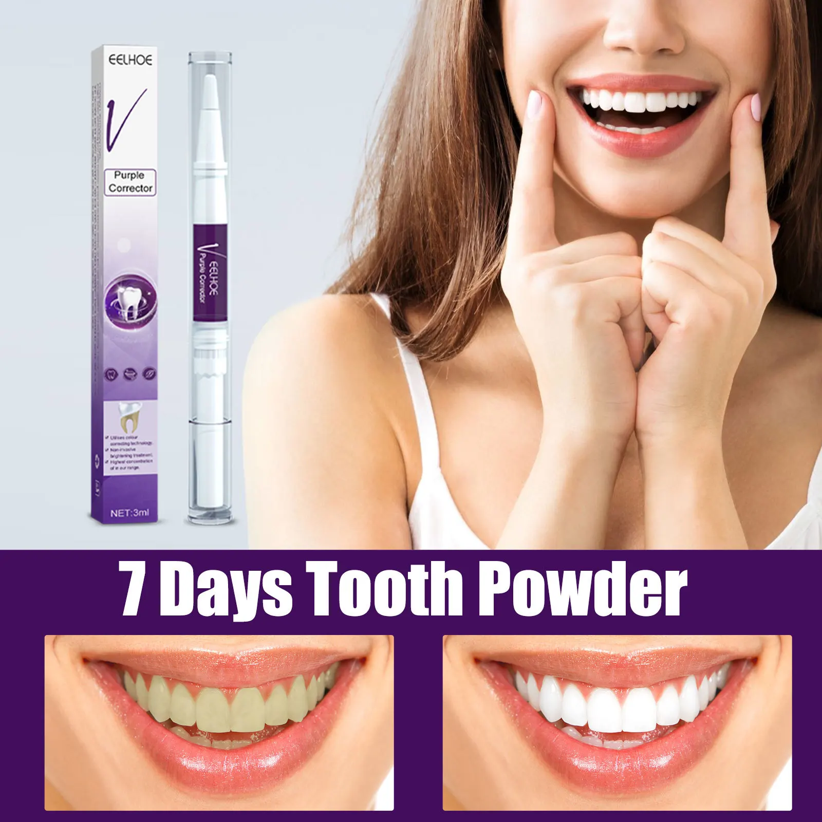 V34 Teeth Whitening Toothpaste Purple Dental Bleaching Mousse Remove Yellow Stains Oral Hygiene Fresh Breath Teeth Care Products