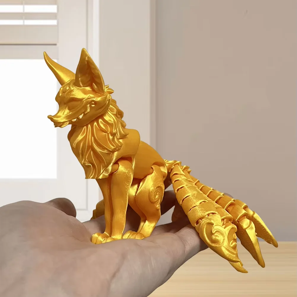 Impressão 3D Nine-Tailed Fox Desktop Decoration, brinquedos animais móveis comuns bonitos para crianças e adultos