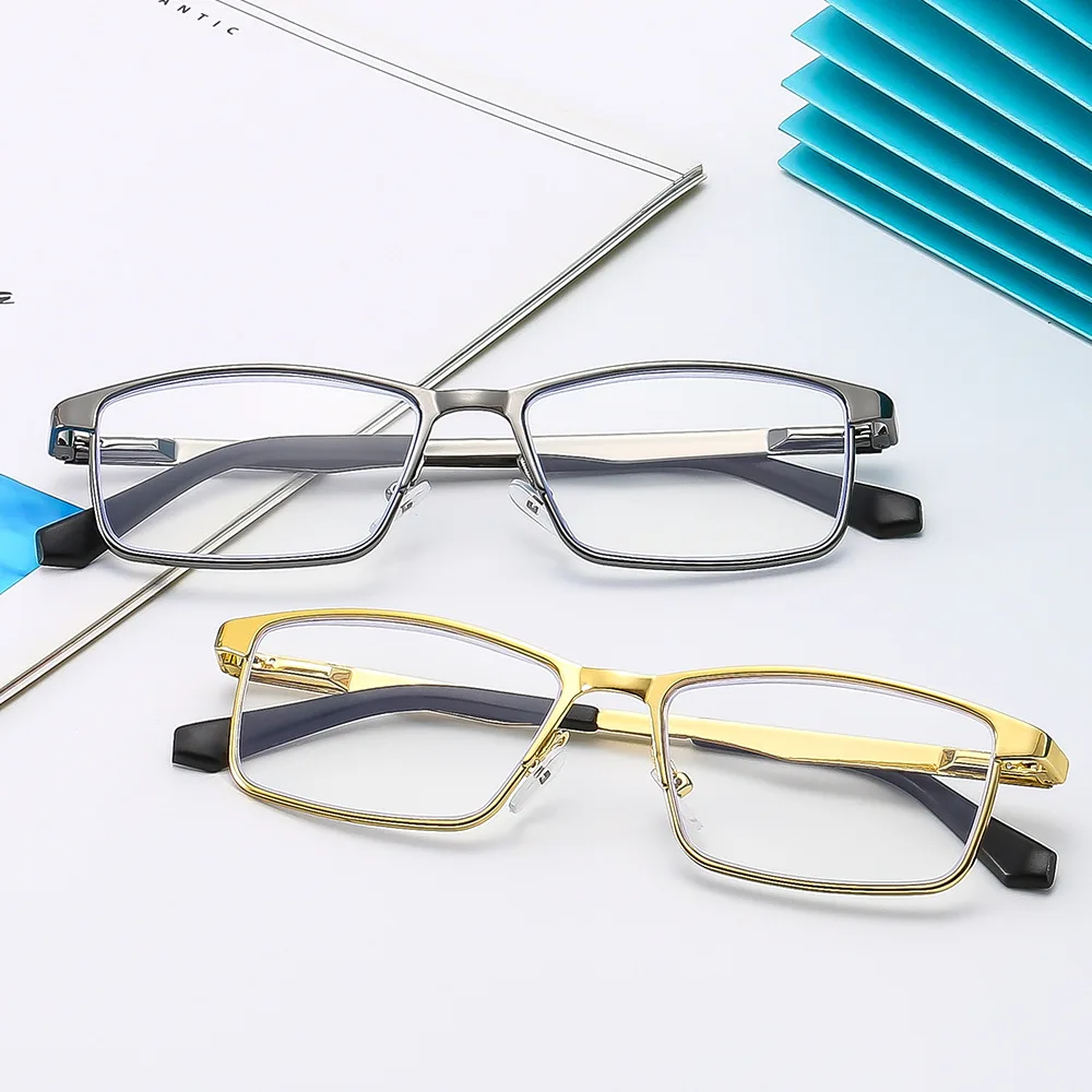 Business Reading Glasses Metal Framed Presbyopia Glasses HD Anti Blue Light Hyperopia Glasses Neutral Style Mens Glasses