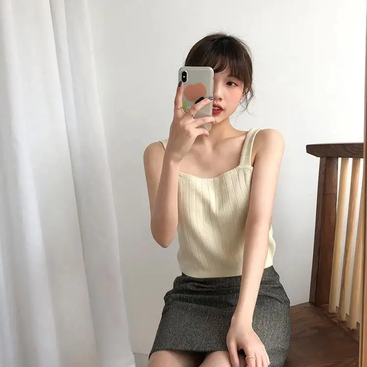 

Women Solid Square Neck Ribbed Vest Camisole Women 2025 Summer Causal Basic Elastic Tank Top Off Shoudler Loose Tank Top D681