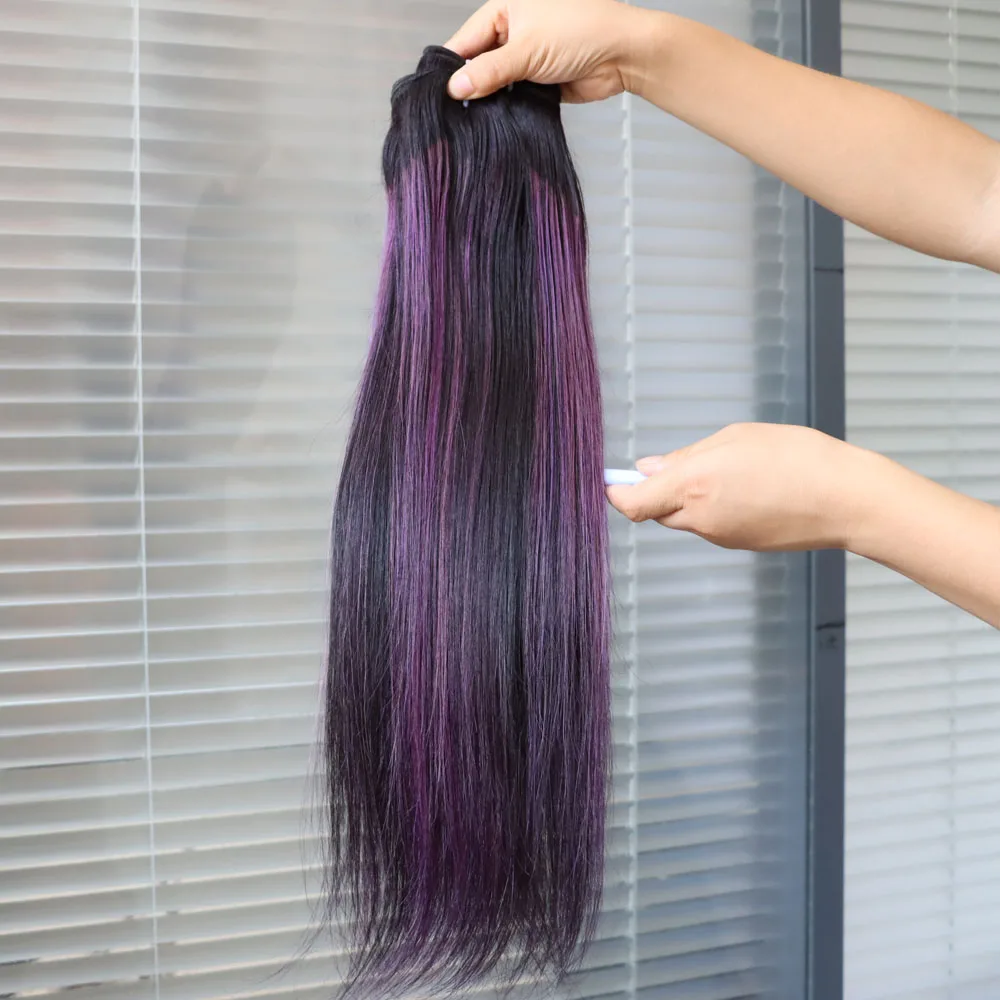 100% الشعر البشري تسليط الضوء على البيانو أومبير اللون 1B الأرجواني البرازيلي حزمة الشعر لحمة النسيج انخفاض الشحن بالجملة للنساء السود