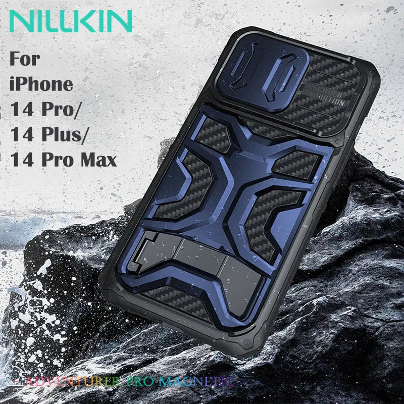 

Для iPhone 14 Plus/14 Pro Max, магнитные чехлы NILLKIN с кронштейном для объектива, раздвижная защита камеры, чехол от падения с держателем
