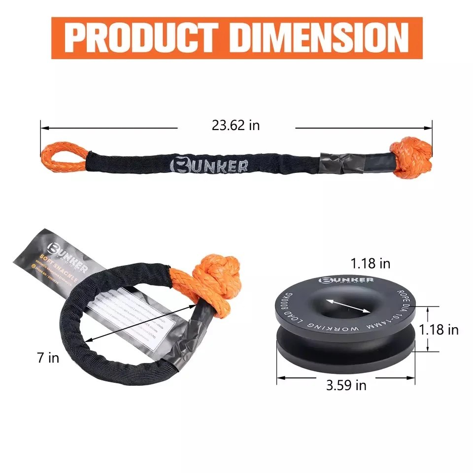 Adjustable Kinetic Dynema Synthetic Soft Shackle With New Pulley For Atv Utv Suv 4x4 Truck Recovery