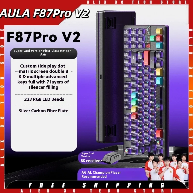 

AULA F87Pro V2 Wireless Mechanical Keyboard MDA Keycaps Bluetooth 2.4G Dual 8K Polling Rate 12000mAh Battery RGB for PC Gaming