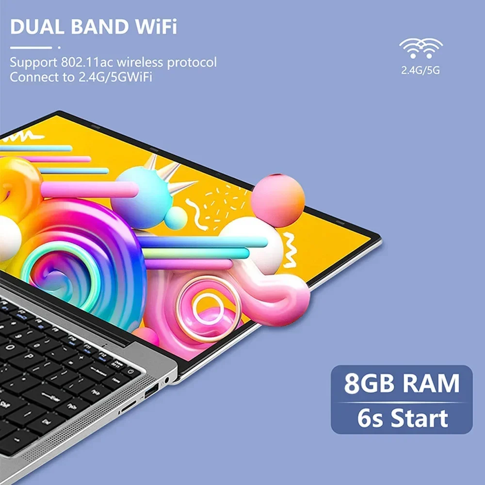 ماوس هدية مجانية 14.1 بوصة Celeron N3710 Windows 11 Pro كمبيوتر محمول للعمل المكتبي التجاري - 8G RAM MAX 1TB SSD - 5G WiFi، Bluetooth #5