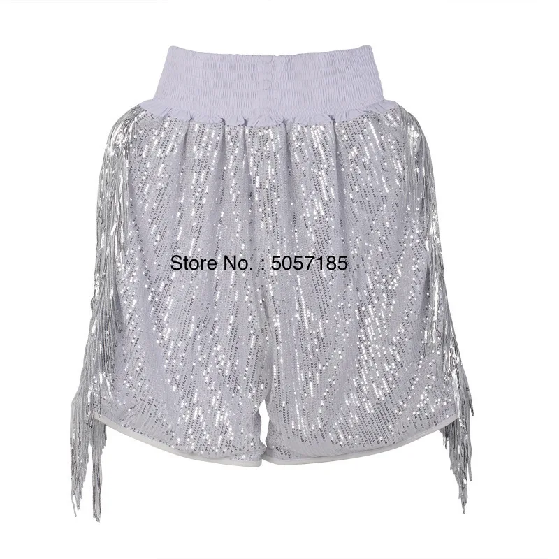 Boxing Shorts High Grade Sequin Tassel Muay Thai Pants Men Women Kids Martial Arts MMA Clothes White Fighting Kickboxing Shorts