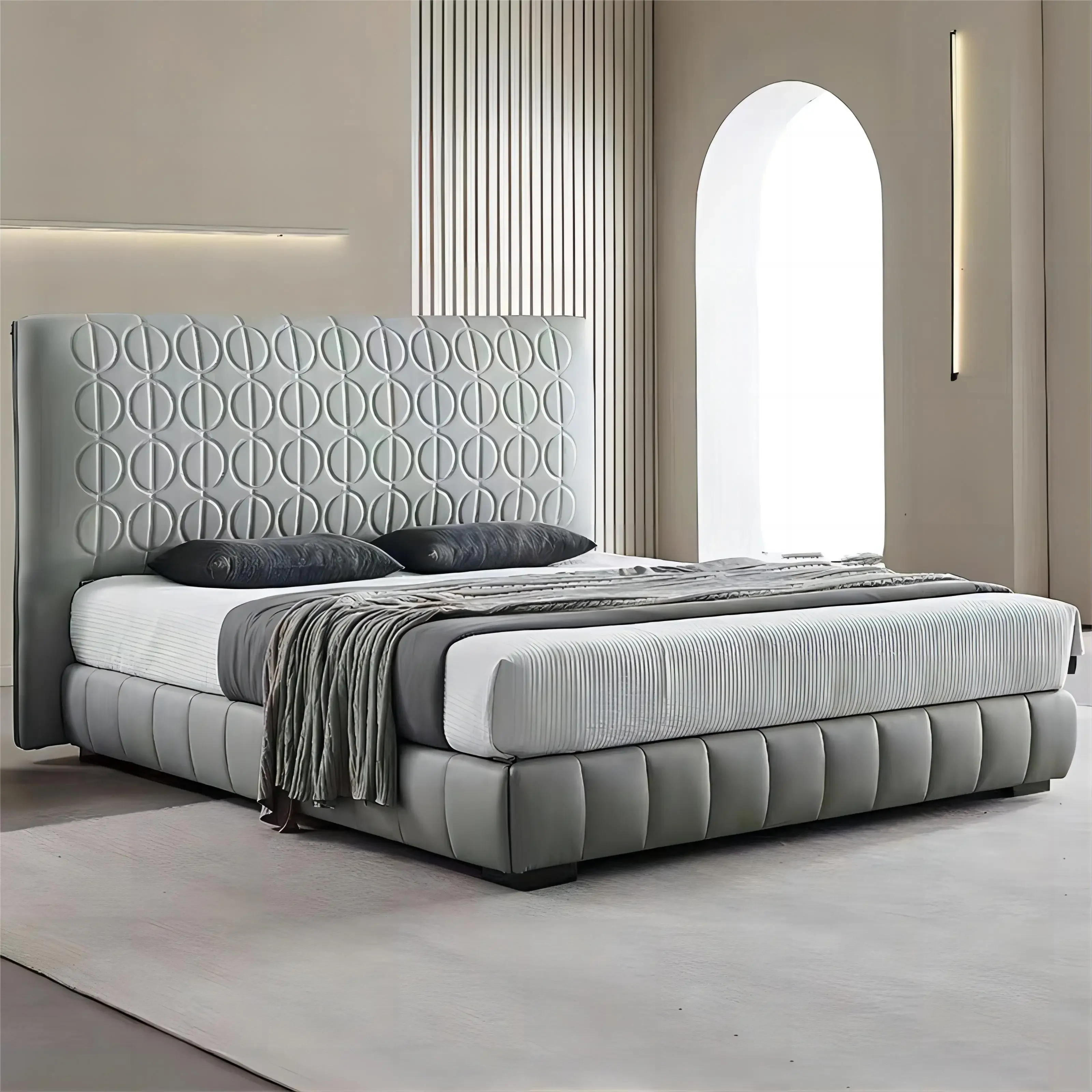 

SAT137 Minimalist Luxury Bed Modern Full Set High End Leather King Size Master Bed Room Furniture Bedroom Wedding Bed Set