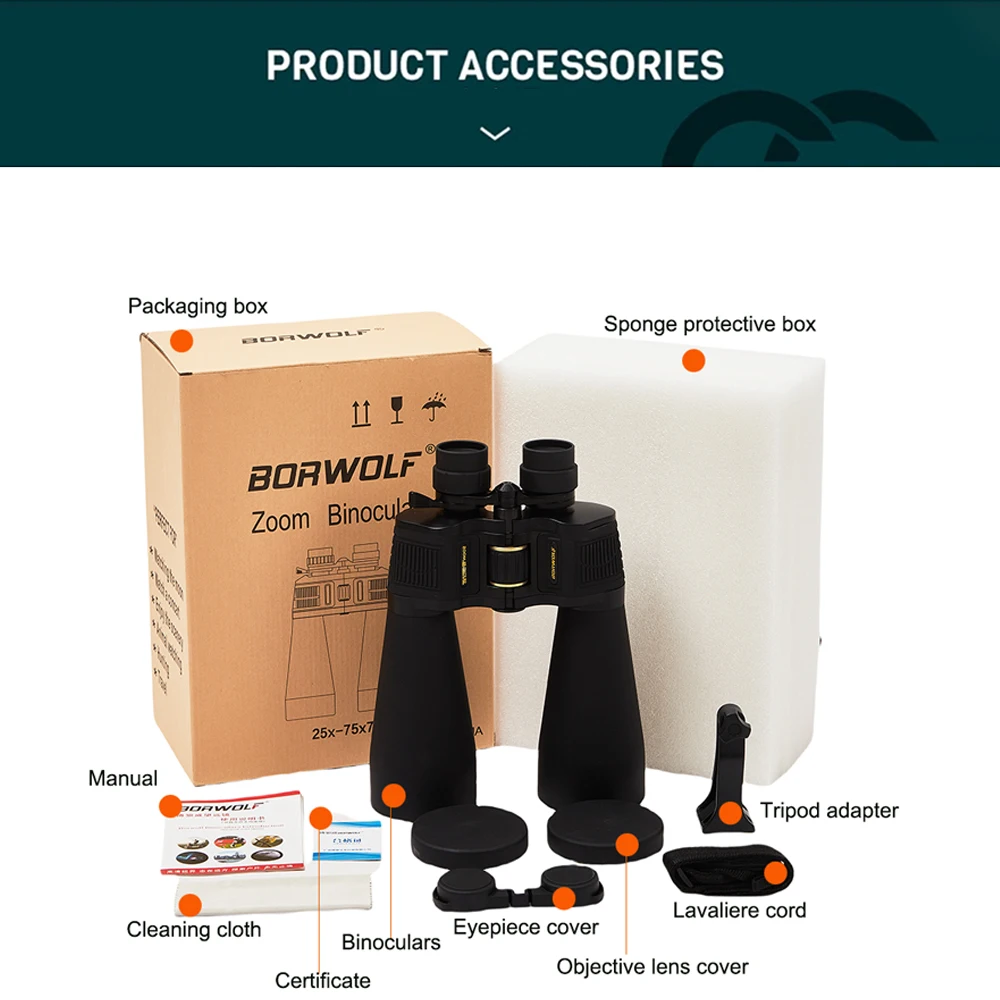 BORWOLF 25-75X70 ED High Magnification Long Range Zoom 25-75 Times Hunting Telescope Binoculars HD Professiona Zoom Ultra clear image 6
