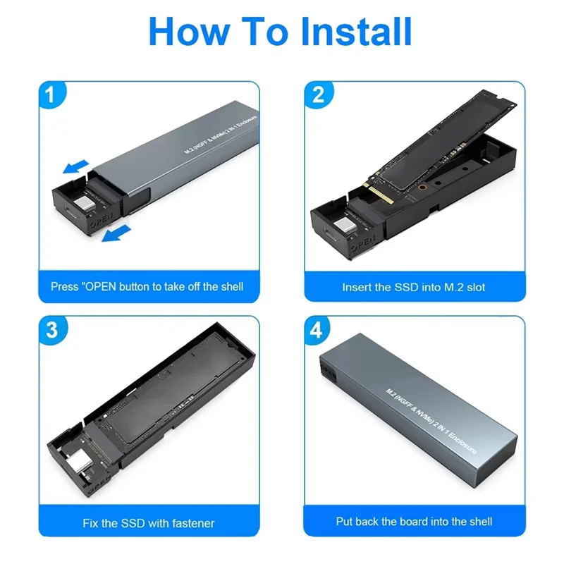

A13E-Dual Protocol M2 Nvme NGFF SATA SSD Case 10Gbps SSD Box To USB3.1 External Enclosure For 2230 2242 2260 2280 M/B&M Key